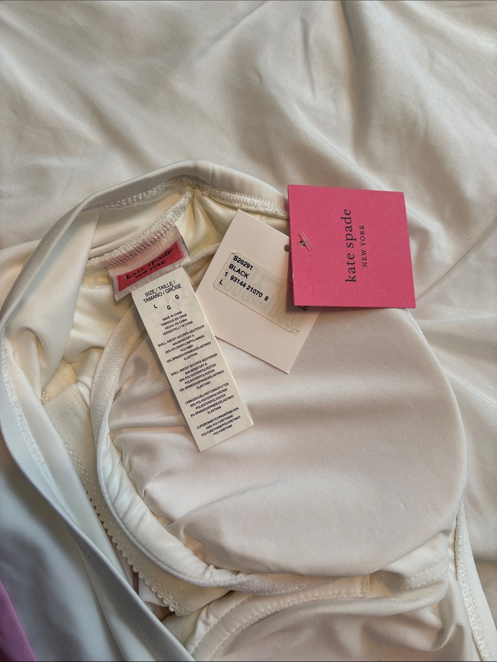 kate spade White Pink Olive Black Colorblock One-Piece Swimsuit size Large - Picture 7 of 7